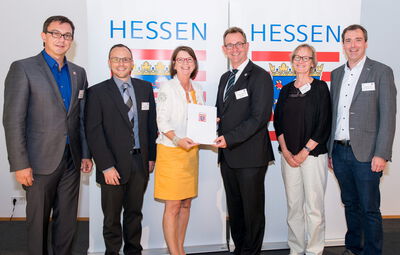 v.l.n.r. Alexander Bauer (MdL), Timo Cyriax, Stadtentwicklungsministerin Priska Hinz, Bürgermeister Christian Schönung, Claudia Greiff-Reusch, Matthias Herbener